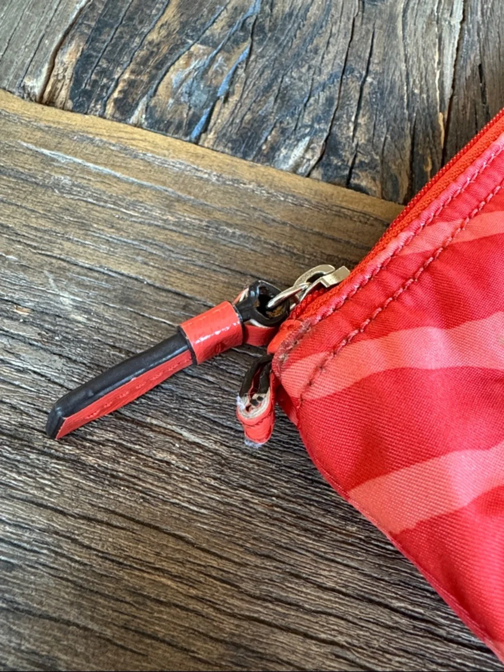 Coach‎ hot orange zebra print nylon clutch, makeup bag, tote organizer